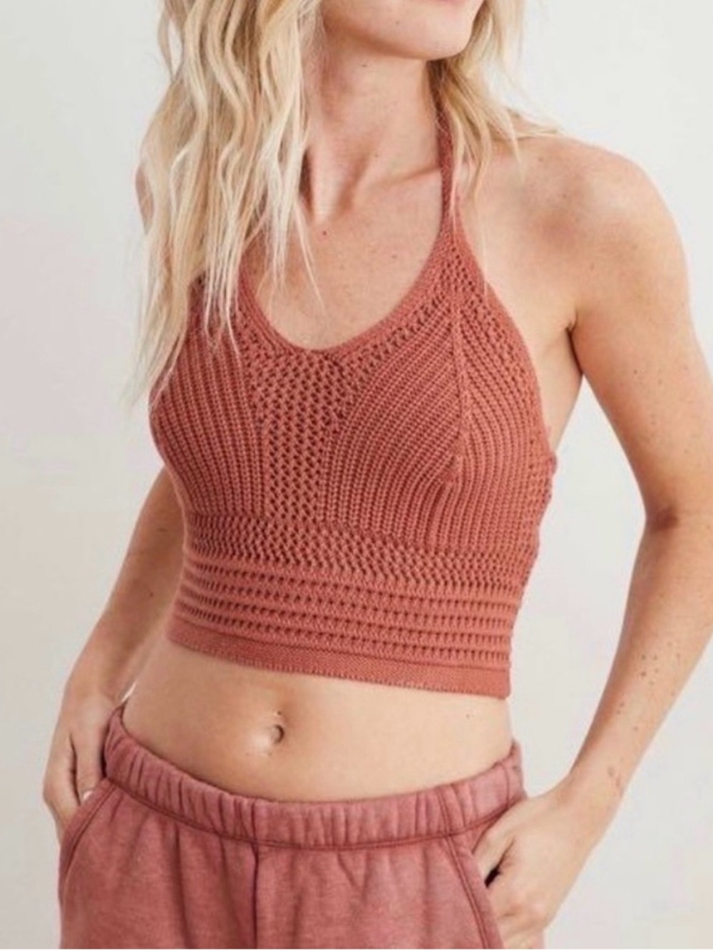 Aerie Crochet Knit Halter Crop Top